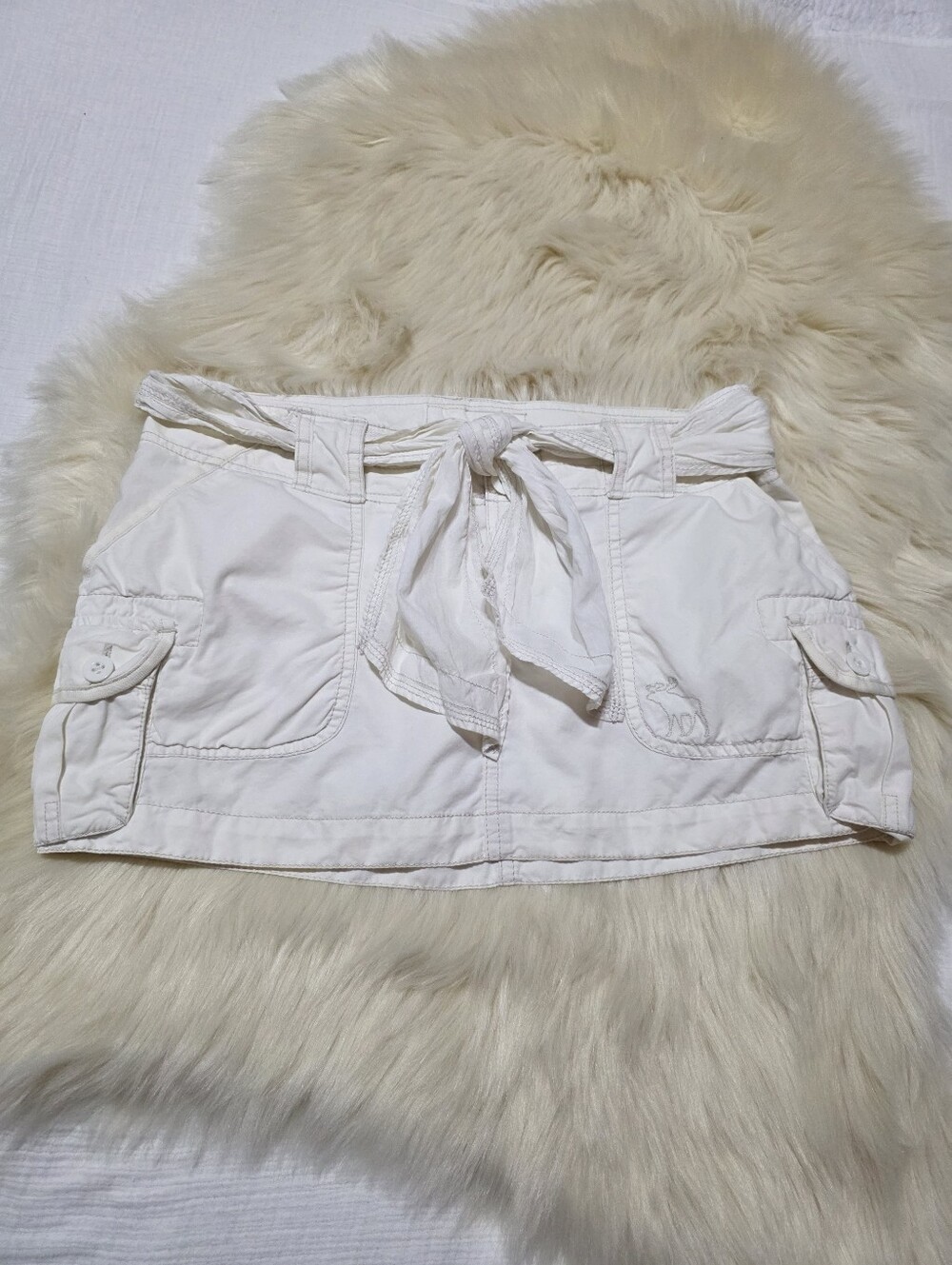 Vintage Y2K Grunge Abercrombie & Fitch Ivory Cargo Mini Skirt Sz 2